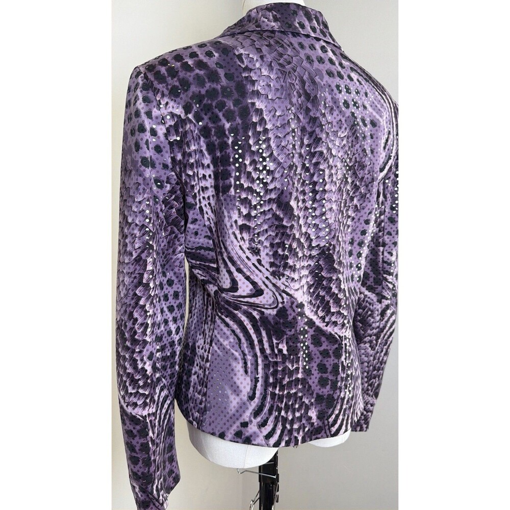 Vintage Y2K Mesmerize KamiKam Jacket M Purple Animal Print Sequin Zip Up Sparkle - Picture 3 of 13